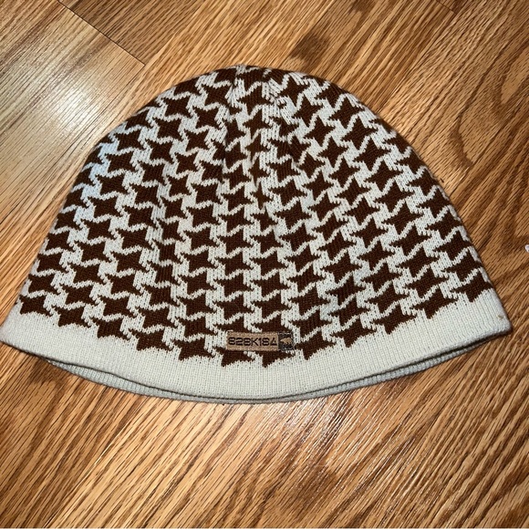 Ezekiel‎ Men's Brown Cream Houndstooth Pattern Beanie Cap Hat Acrylic Lined - Picture 1 of 9